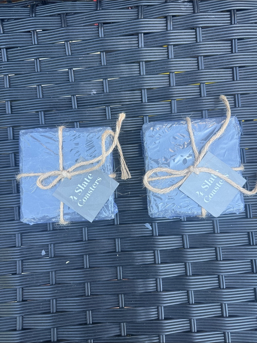 Set of 2 Slate Coasters with Twine Tie - Dark Grayish Blue Slate